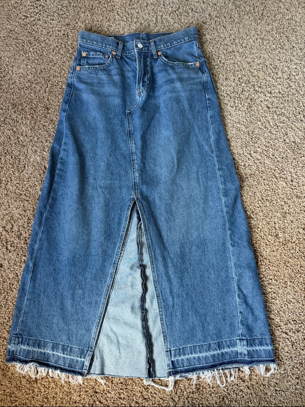 Denim Front-Slit Maxi Skirt - Blue